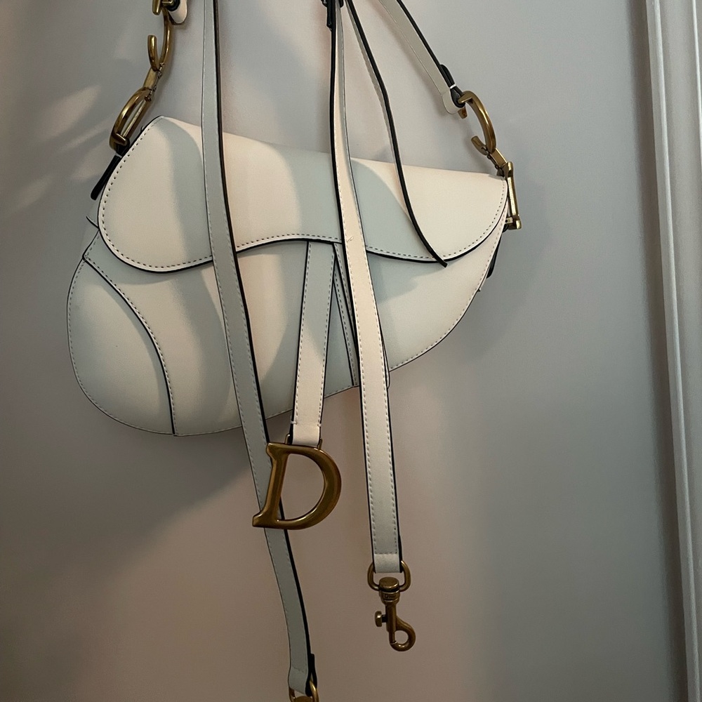 COPY - Dior Gold and White Shoulder Bag with Saddle Design